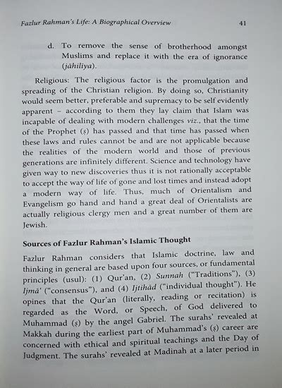 Theological Thought Of Fazlur Rahman A Modern Mutakallim