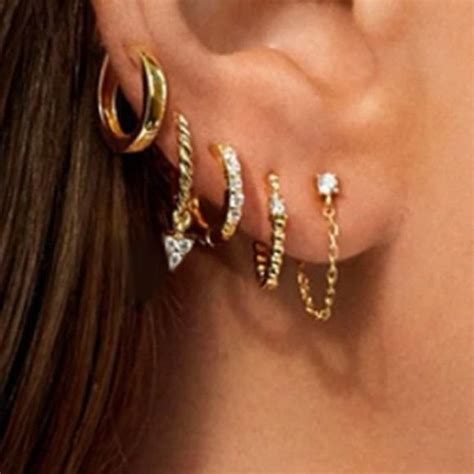 Pair Gold Hoop Earring Stack Earrings Multiple Piercings Earrings