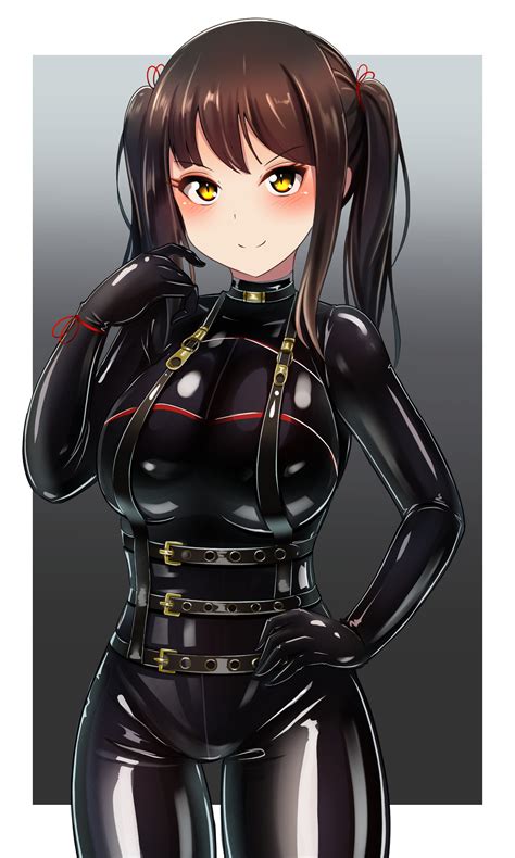 Safebooru 1girl Black Bodysuit Bodysuit Brown Hair Eyebrows Visible Through Hair Hand On Hip