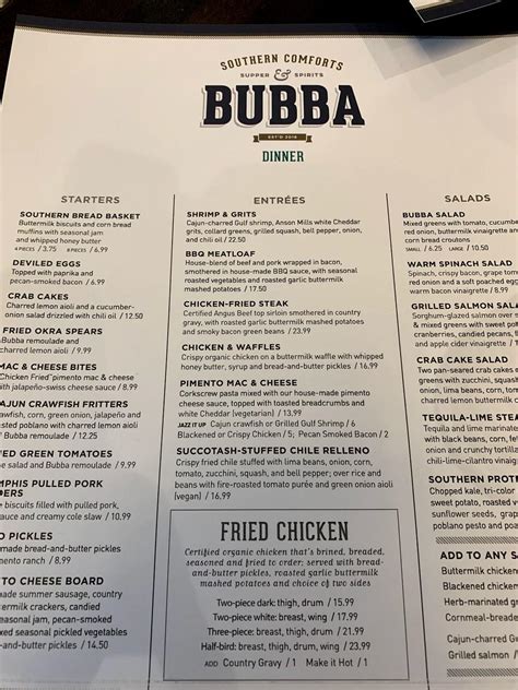 Menu at Bubba restaurant, Des Moines