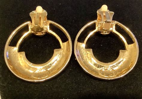 Vintage Designer DOOR KNOCKER Dangle Earrings Big Golden Enamel