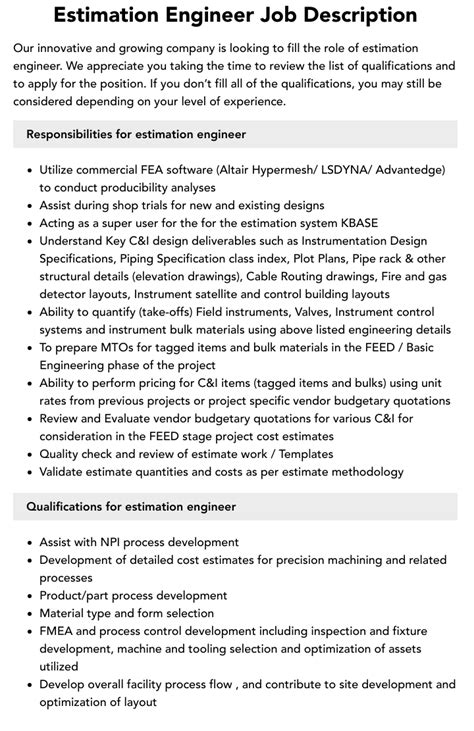 Roles And Responsibilities Of Estimation Engineer In Construction