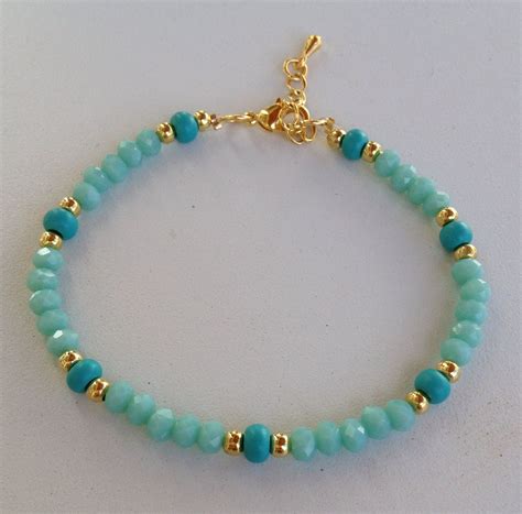 Turquoise Crystal Beaded Bracelet Pulseira De Cristal Turquesa