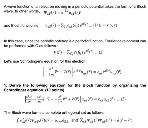 solved  wave function   electron moving   periodic cheggcom