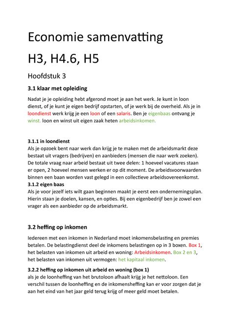 Eco Samenvatting H H H Economie Samenvatting H H H