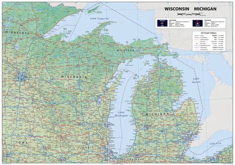 Wisconsin & Michigan Physical State Map– I Love Maps