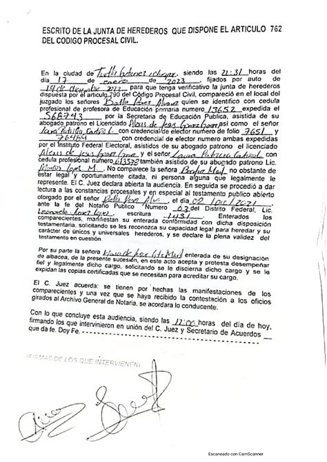 Escrito De La Junta De Herederos Derecho Familiar Y Sus