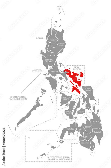 Bicol Region red highlighted in map of Philippines Stock Illustration ...