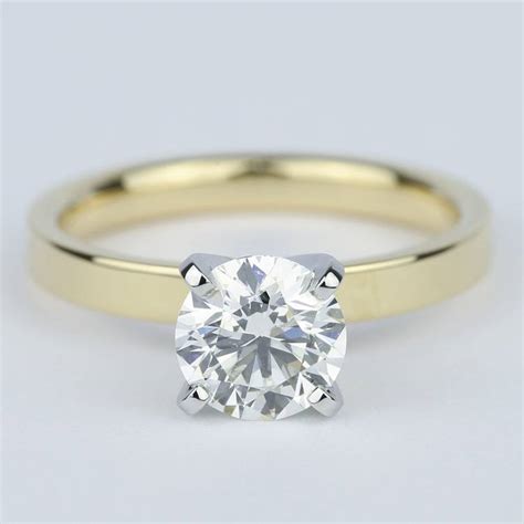 Solitaire Round Diamond Engagement Ring With Flat Band 1 Carat