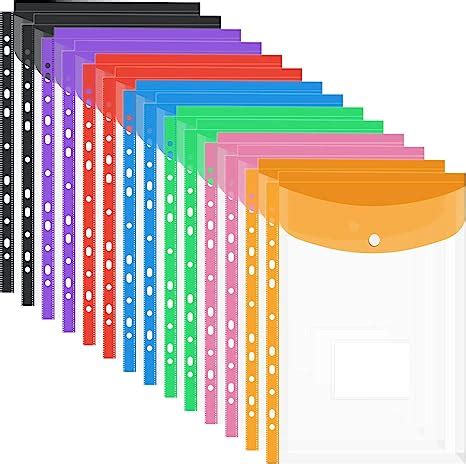 Heltrappe 14 Pack Plastic Wallets A4 Expandable Punched Pockets A4