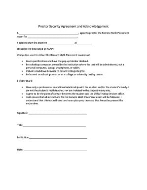 Fillable Online Testing Utsa Proctor Security Agreement And