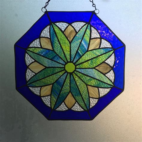 Stained Glass Octagon Floral Mandala Etsy Stained Glass Floral