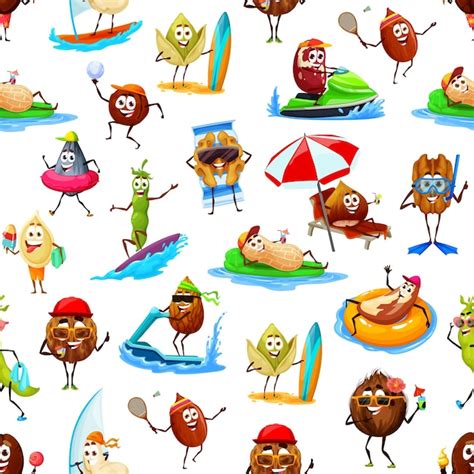 Premium Vector Cartoon Nuts Beans On Vacation Seamless Pattern