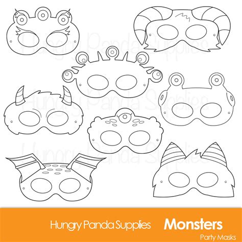 Monster Printable Coloring Masks Halloween Masks Monsters Etsy