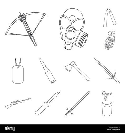 Types Of Weapons Outline Icons In Set Collection For Design Firearms