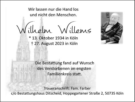 Traueranzeigen Von Wilhelm Willems WirTrauern