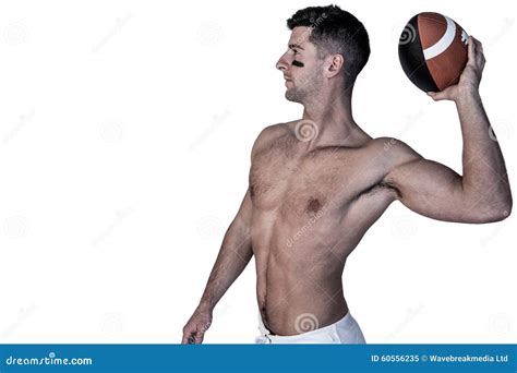 Shirtless Rugby Player Ready To Throw The Ball Stock Image Image Of