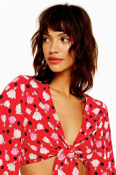 Tulip Print Knot Front Crop Top Topshop Topshop Outfit Tulip Print