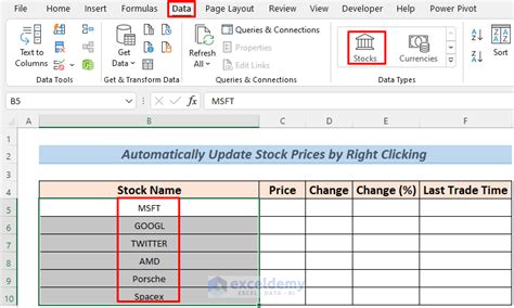 How To Automatically Update Stock Prices In Excel Methods