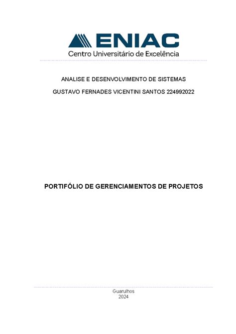 Portfólio de Gerenciamento DE Projetos - - Studocu