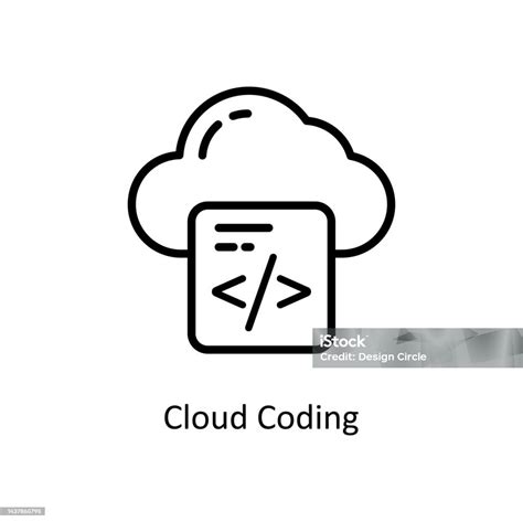 클라우드 코딩 벡터 개요 아이콘 디자인 그림입니다 흰색 배경에 클라우드 컴퓨팅 기호 Eps 10 파일 개념에 대한 스톡 벡터