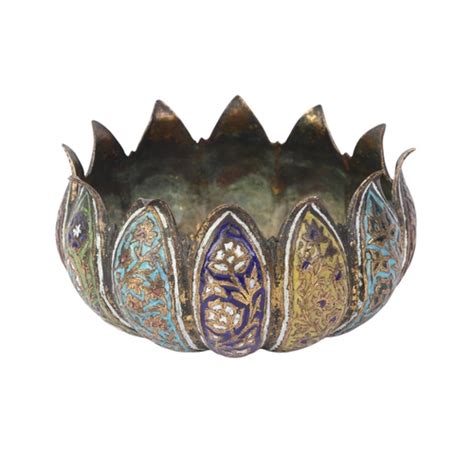 persian kashmiri gilt metal  enamel bowl   form   flower