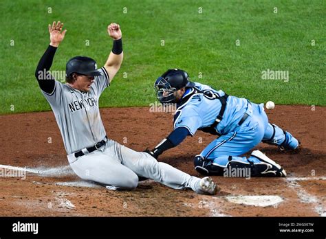 New York Yankees Luke Voit Left Slides Home Safely As Toronto Blue