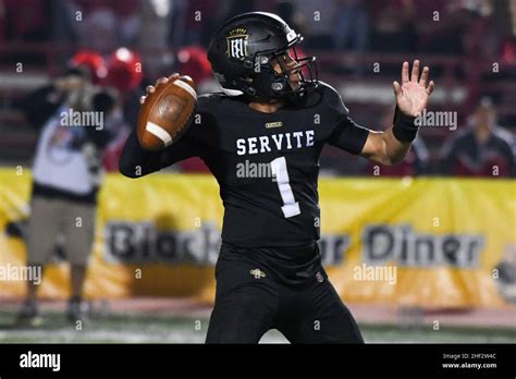 Servite Friars quarterback Noah Fifita (1) during a high school football game against Mater Dei ...