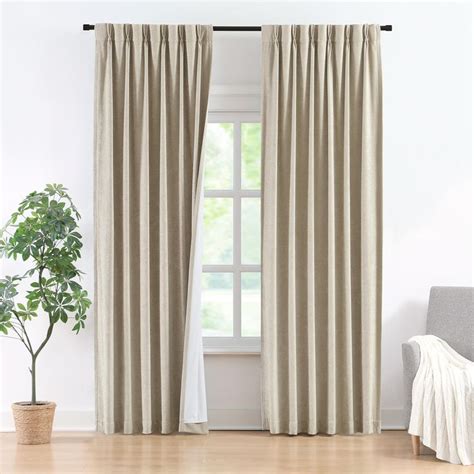 Vision Home Light Taupe Pinch Pleated Full Blackout Curtains Velvet