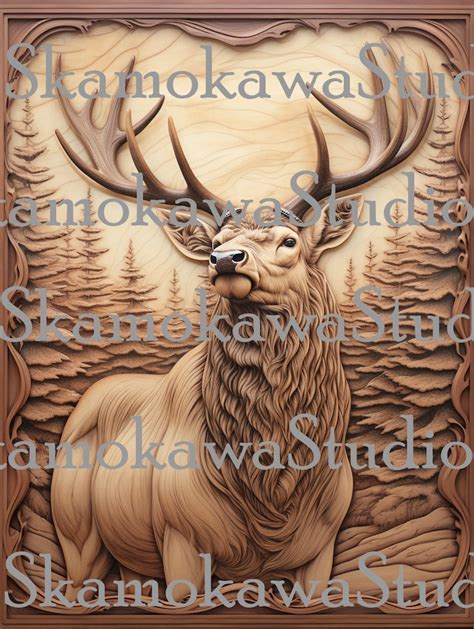 Digital Design File Elk With Trees Glowforge Laser Ready Engrave Svg