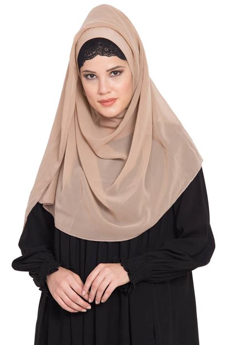 Beige Georgette Ready To Wear Instant Hijabs Mushkiya 2780351