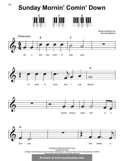 Sunday Mornin' Comin' Down by K. Kristofferson - sheet music on MusicaNeo