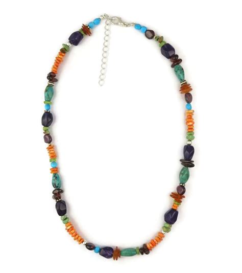 Multi Gemstone Bead Necklace 17 With Extension Chain Southwest Silver Gallery Gemstone