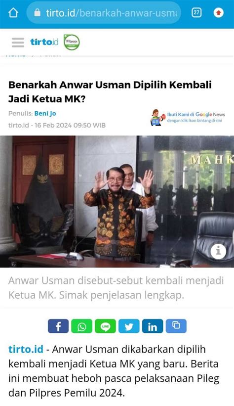 SALAH Anwar Usman Terpilih Kembali Jadi Ketua MK TurnBackHoax ID