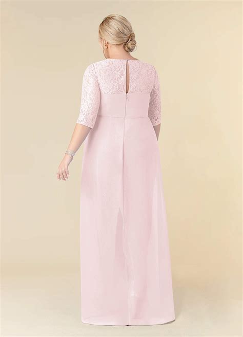 Blushing Pink Azazie Leonine Blushing Pink A Line Scoop Lace Chiffon