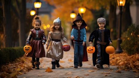 Premium Photo | A group of kids in costumes celebrating Halloween