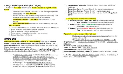 Life And Works Of Rizal Lecture Notes La Liga Filipina Katipunan La