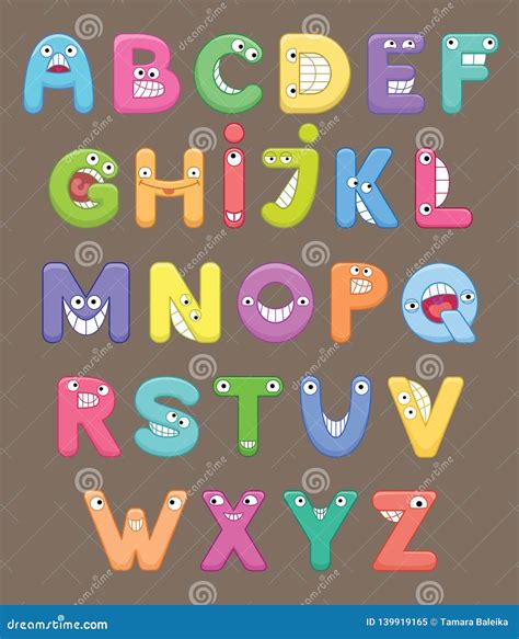 Funny Colorful Cartoon Alphabet Alphabetical Letters Abc For Children