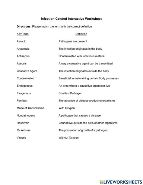 Infection Control Worksheet Live Worksheets Worksheets Library