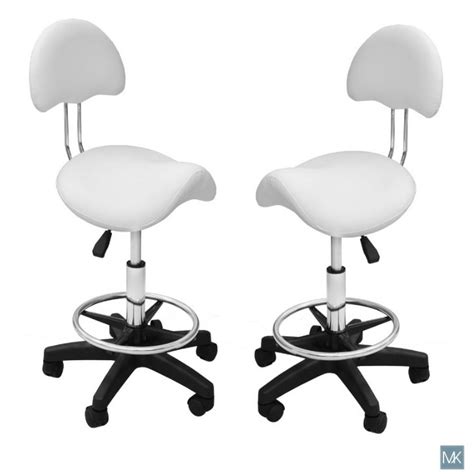 Set of 2 Esthetician Chair Technician Stool KELLY WHITE Saddle Chair ...