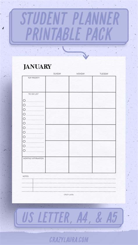 Student Planner Printable Pack With 16 Pages Student Planner