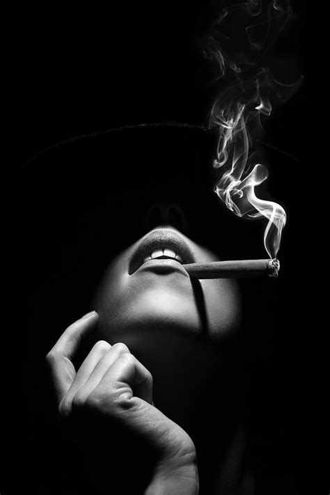 Sensual Portrait Of A Woman Smoking A Cigar Black And White Etsy