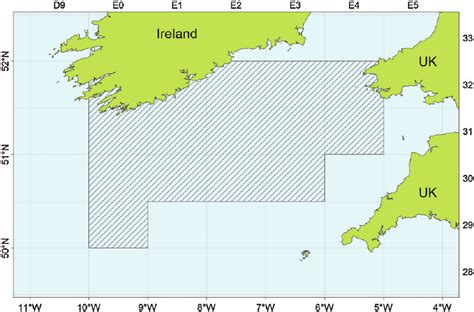 Map of the Celtic Sea, showing ICES statistical rectangles included in ...