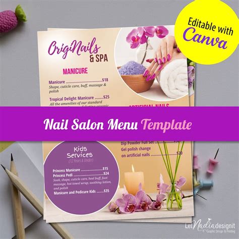 2 Page Nail Salon Menu Template Nail Salon Price List Etsy