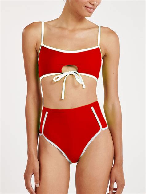 Wholesale Contrast Color Spaghetti Strap High Waist Bikini Set