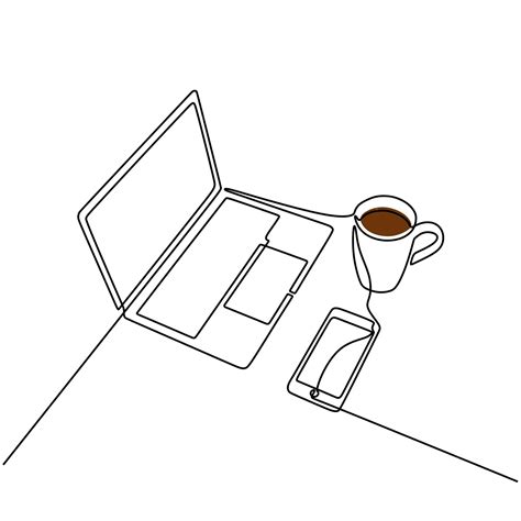 Premium Vector | Coffee cup and laptop oneline continuous single
