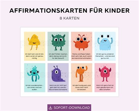 8 Affirmationskarten für Kinder Mutmachkarten zum Ausdrucken Positive