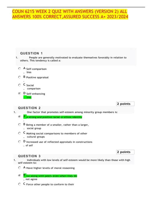 COUN 6215 WEEK 2 QUIZ WITH ANSWERS VERSION 2 ALL ANSWERS 100 CORRECT