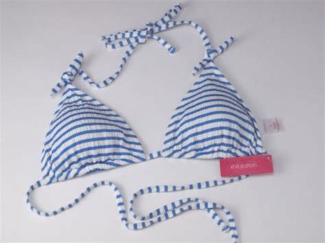 Juniors Textured Triangle Bikini Top Xhilaration Blue Stripe XL For