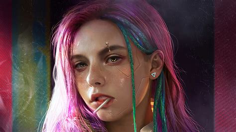 Wallpaper Artwork Cyberpunk Cyberpunk 2077 Pink Hair Dyed Hair Science Fiction 1920x1080